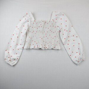 Shein Heart Print Shirred Peplum Blouse Women's Size 140